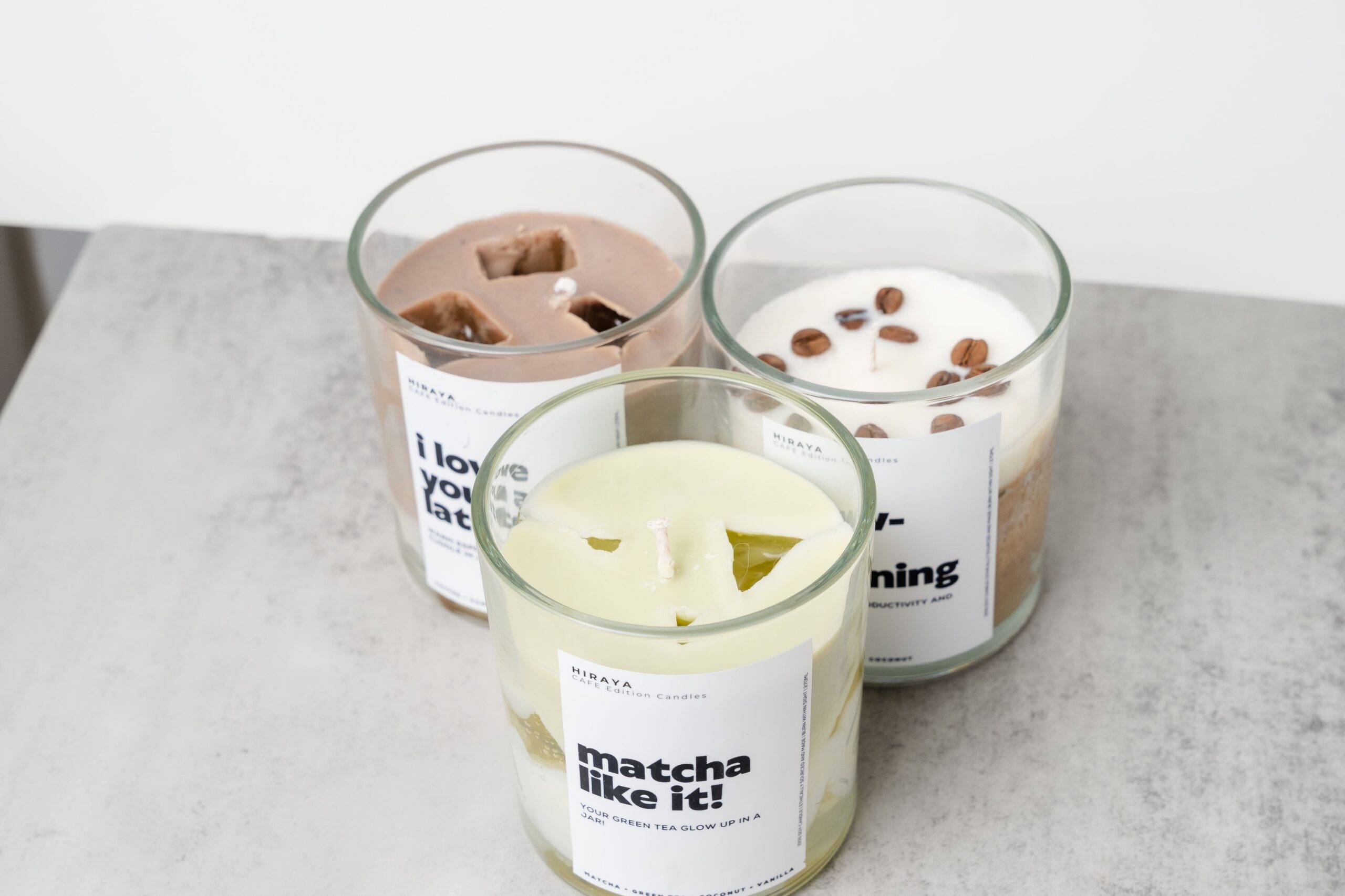 Top view of the Matcha Like It! candle showing smooth wax surface and centered wick in a 300ml jar.