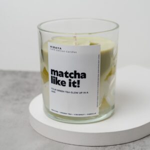 Front view of the Matcha Like It! candle showing its 300ml jar, soft green‑tea inspired label, and minimal aesthetic.