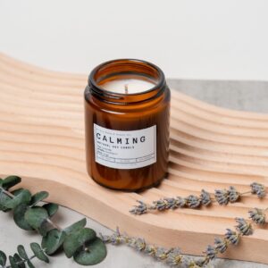 Top view of the Calming candle with smooth wax and centered wick.