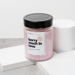 Front view of the Berry Much in Love candle with its pink berry‑inspired label and 280ml jar.