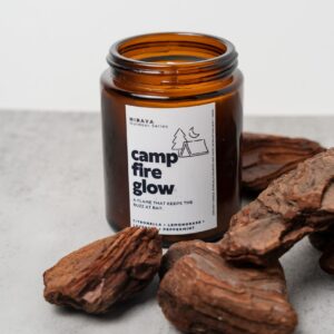 Front view of the Campfire Glow candle with citronella‑eucalyptus‑lavender label in 150ml or 280ml jars.