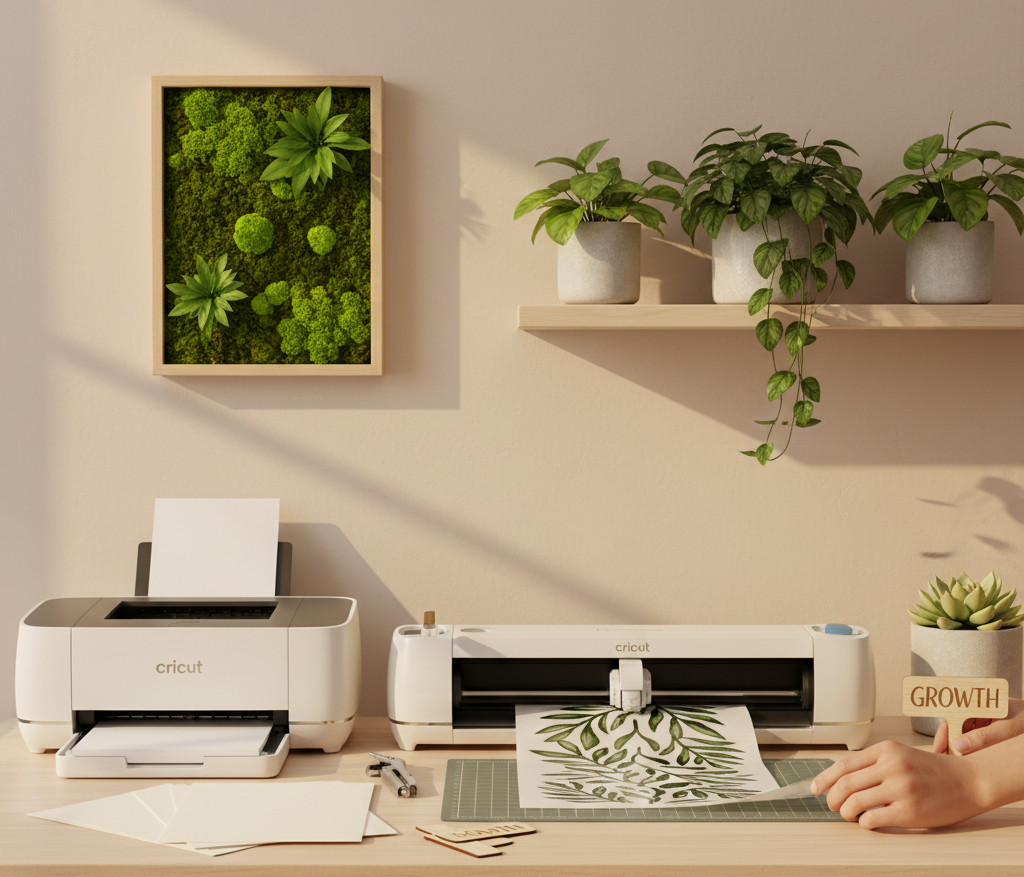 Minimal nature‑themed image with greenery, preserved moss, and natural textures arranged on a soft beige background, symbolizing growth, purpose, and meaningful experiences.