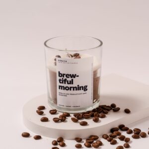 Bold coffee‑scented soy candle with coconut and sugar notes in 300ml jar