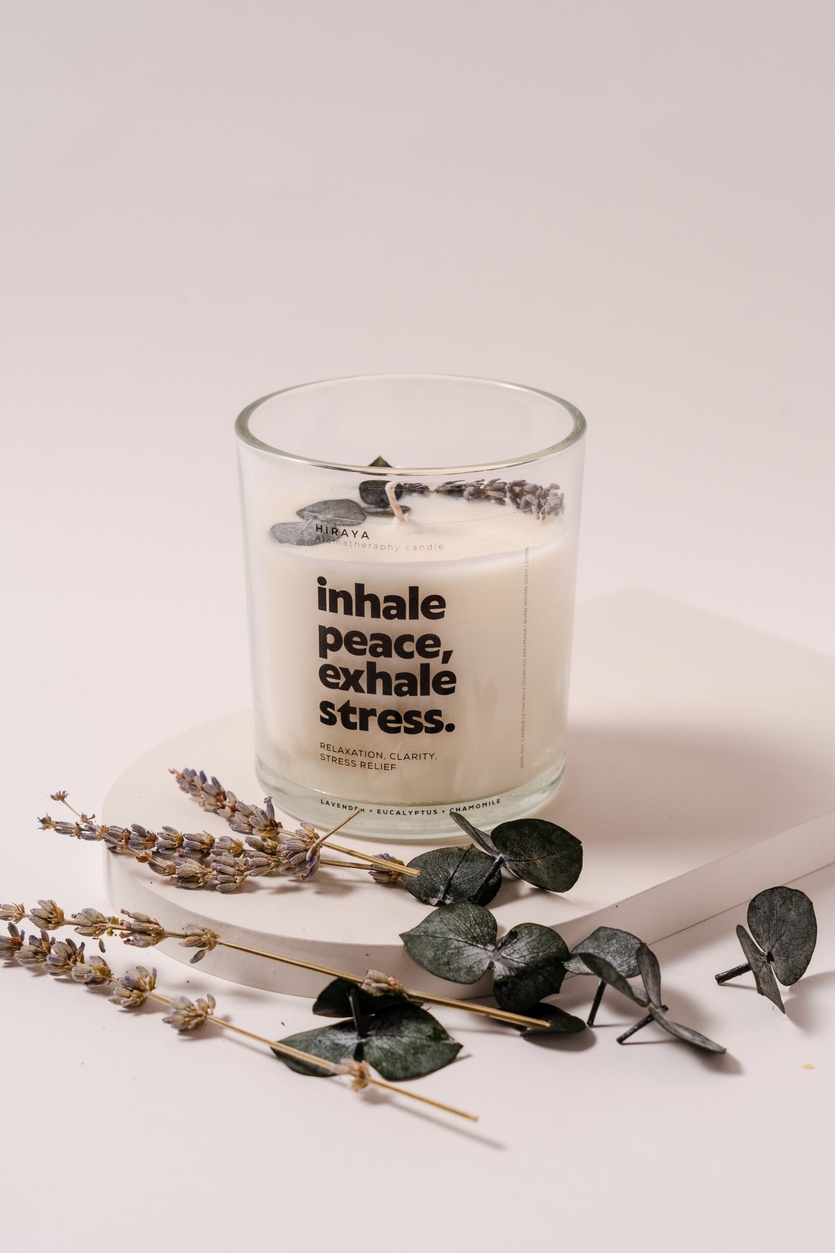 Hand‑poured lavender, eucalyptus, and chamomile soy candle in 300ml jar for relaxation