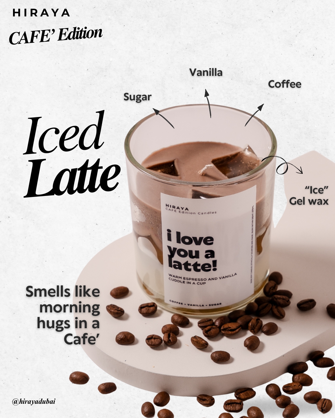 Top shot of I Love You a Latte candle showing infos design and smooth soy wax