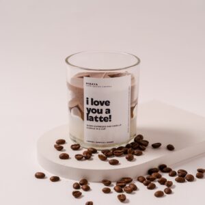 Hand‑poured coffee and vanilla soy candle with warm latte fragrance in 300ml jar