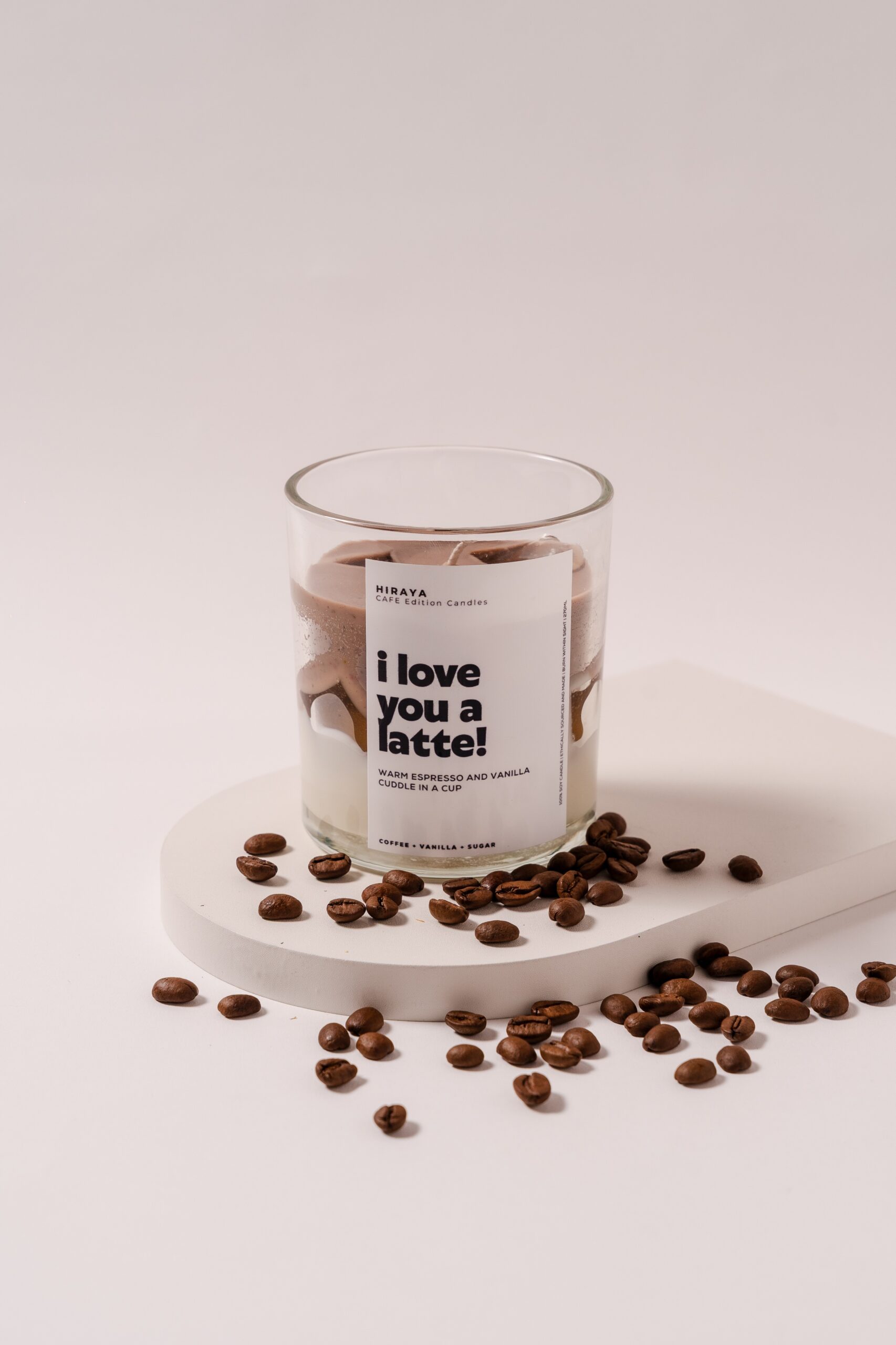 Hand‑poured coffee and vanilla soy candle with warm latte fragrance in 300ml jar