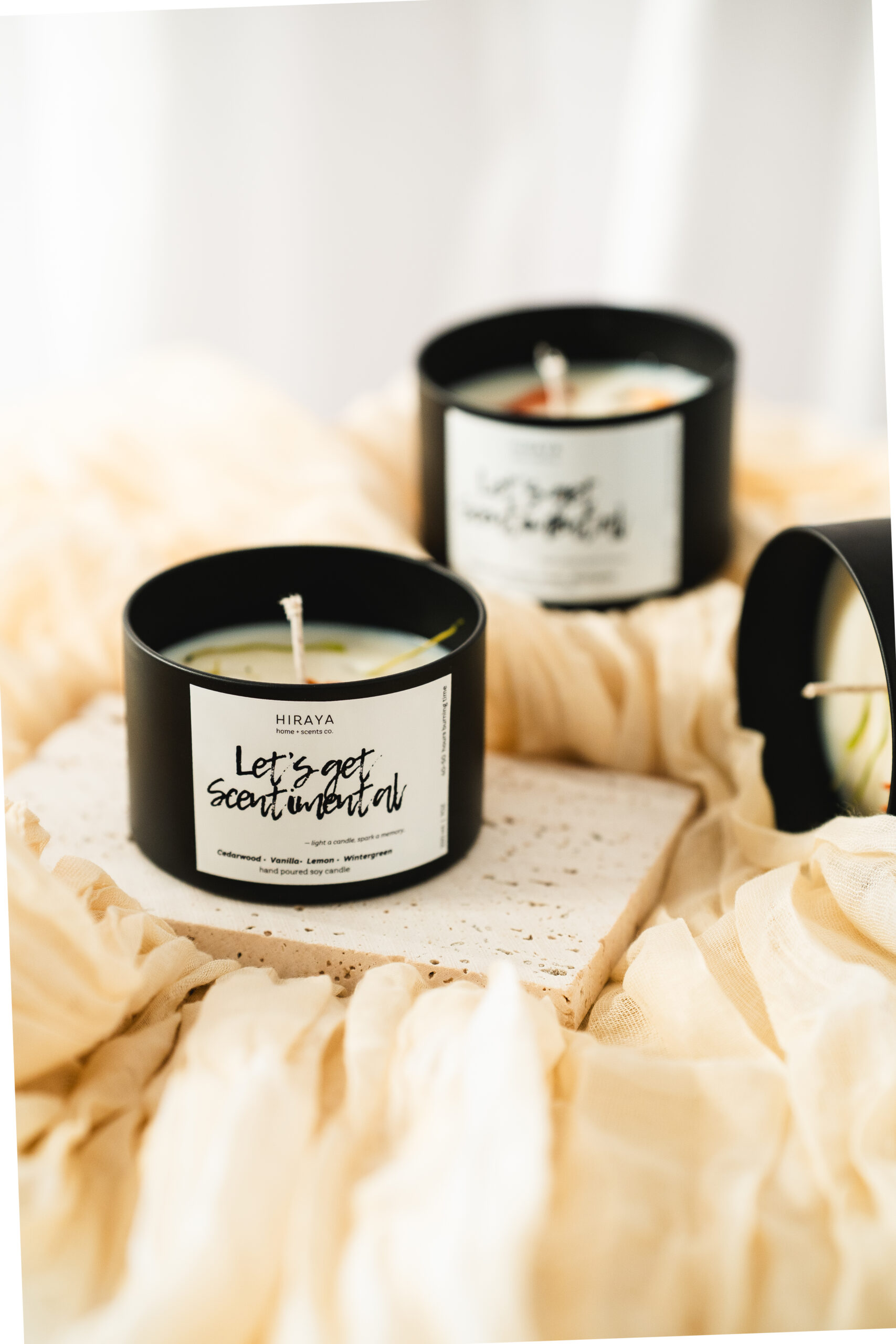 Romantic, woody and Floral scented candle styled with dried flowers for a romantic gentle mood