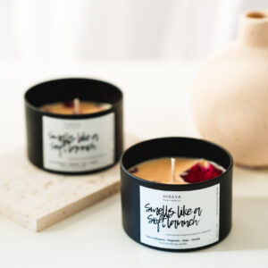 Hand‑poured soy candle with cherry blossom, magnolia, rose, and vanilla blend in 220ml jar